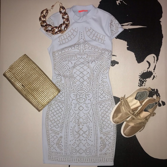 Banjul | Powder Blue Studded Cap Sleeve Dress - Picture 4 of 8